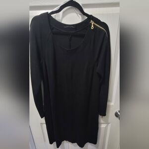 Lauren Vidal Elegant Black Long Sleeve Dress With Zipper On Left Sleeve